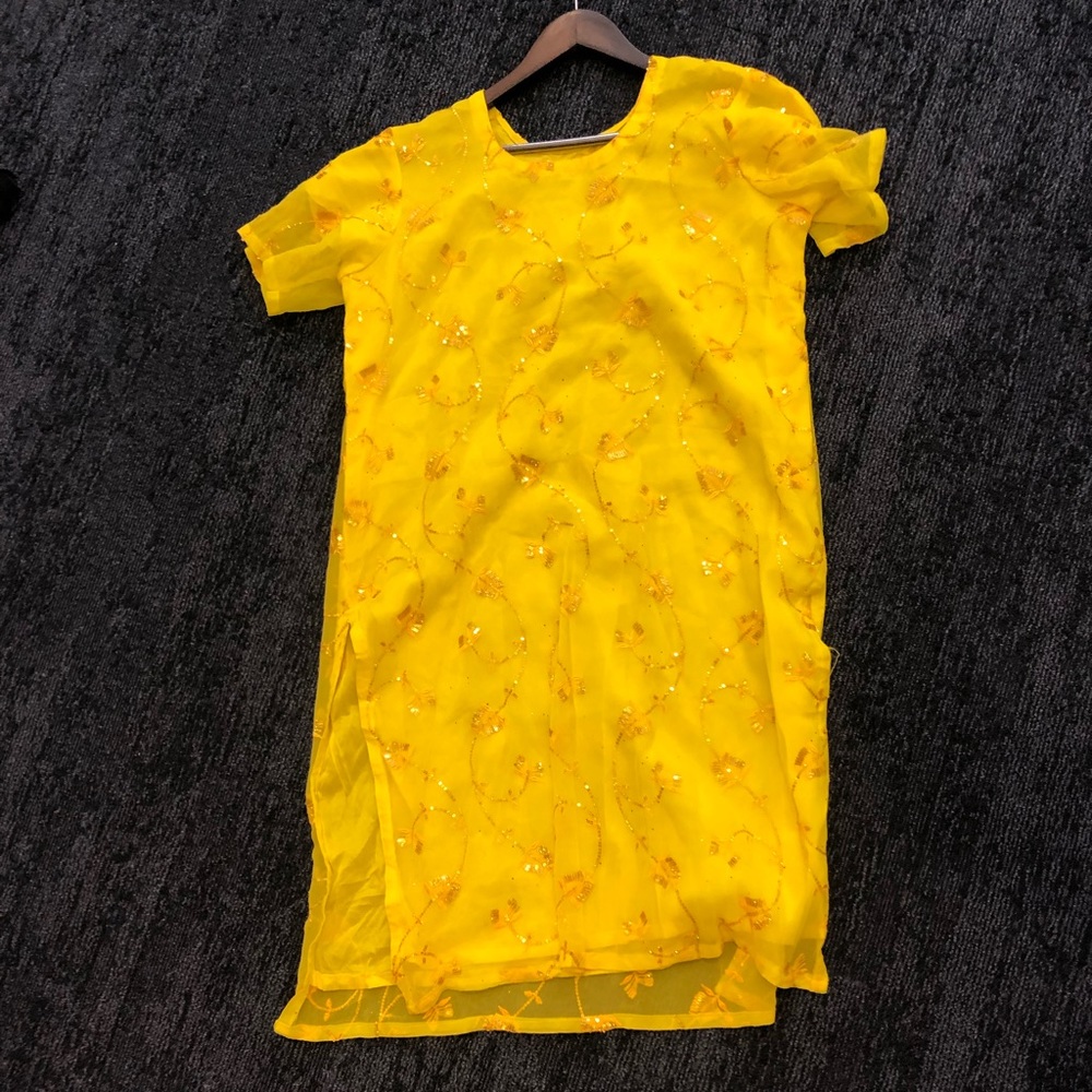 Yellow Sequin and Embroidered Dress